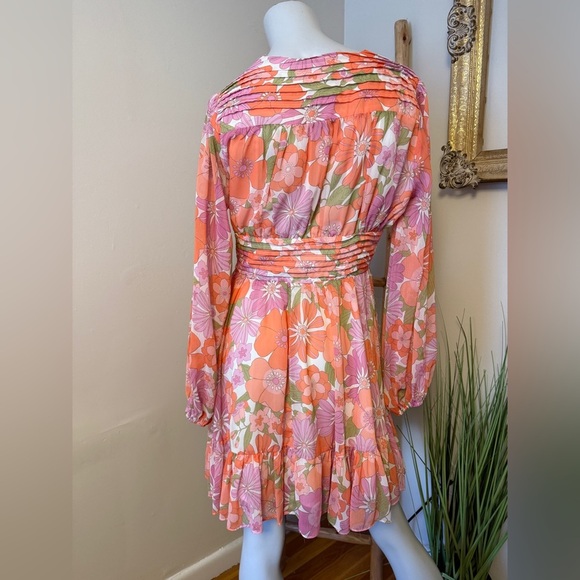 VICI Collection Floral Long Sleeve Chiffon Babydoll Dress Medium Retro Look - Picture 8 of 11